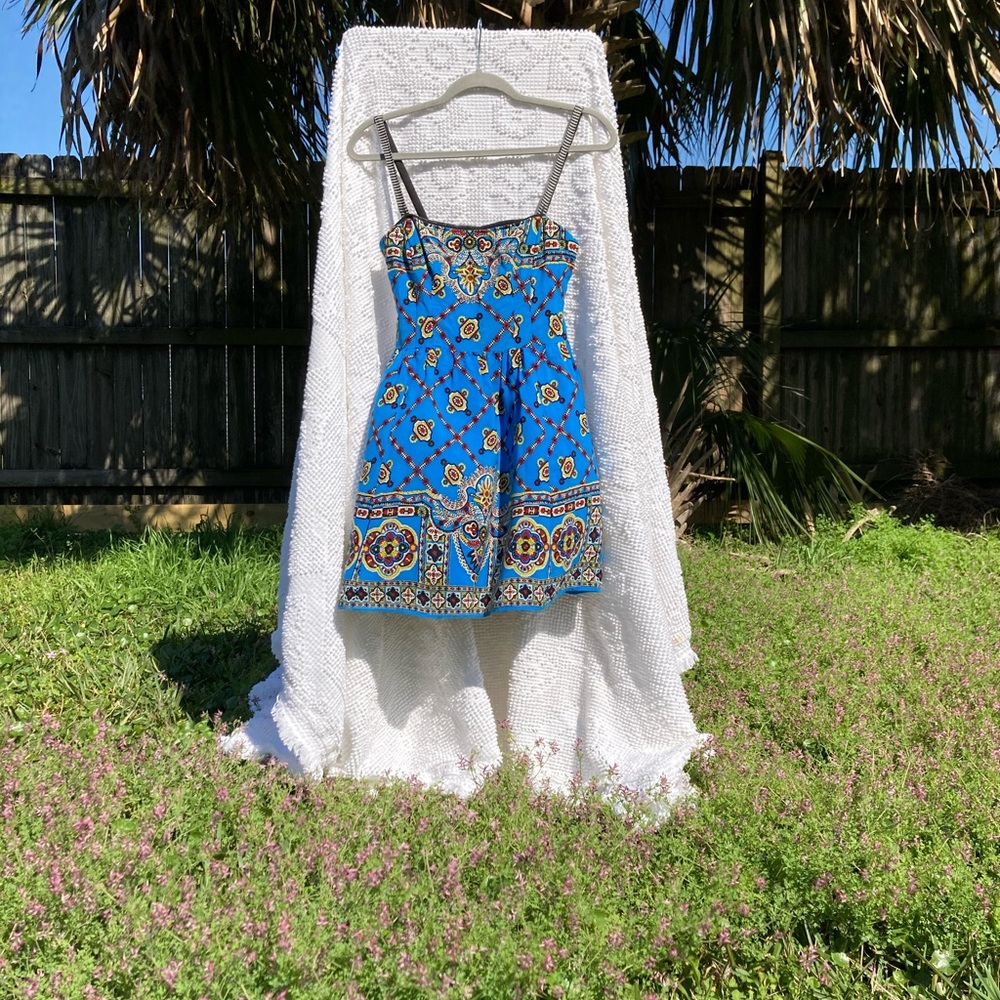 Nanette Lepore Strapless Blue Print Dress | 0